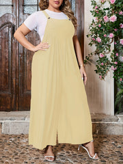 Plus Size Solid Color Overall Jumpsuit, Casual Button Overall Jumpsuit For Spring & Summer, Women's Plus Size Clothing