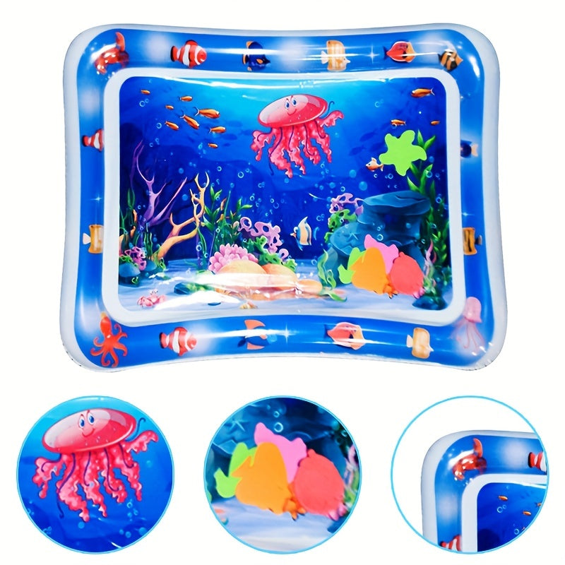 1pc Inflatable Jellyfish Crawling Mat, Under The Sea World Anime Ocean Theme Red Jellyfish Rattle Water Mat, Sports And Entertainment Inflatable Crawling Mat