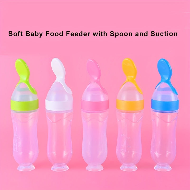 90ml Silicone Food Feeder Bottle with Spoon and Suction - Easy Mealtime Solution for Babies - Perfect for Halloween, Thanksgiving, Christmas, and Easter Gift Giving