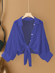 Solid Single Button Chiffon Blouse, Versatile Drop Shoulder Blouse For Spring & Fall, Women's Clothing