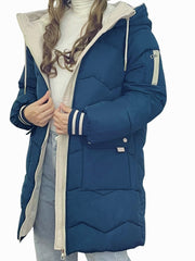 Warm & Stylish Women's Color Block Hooded Coat - Casual Midi Outerwear with Easy Machine Wash Care