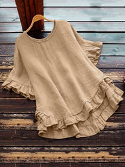 Sold Ruffle Trim Simple Blouse, Casual Button Back Blouse For Spring & Summer, Women's Clothing