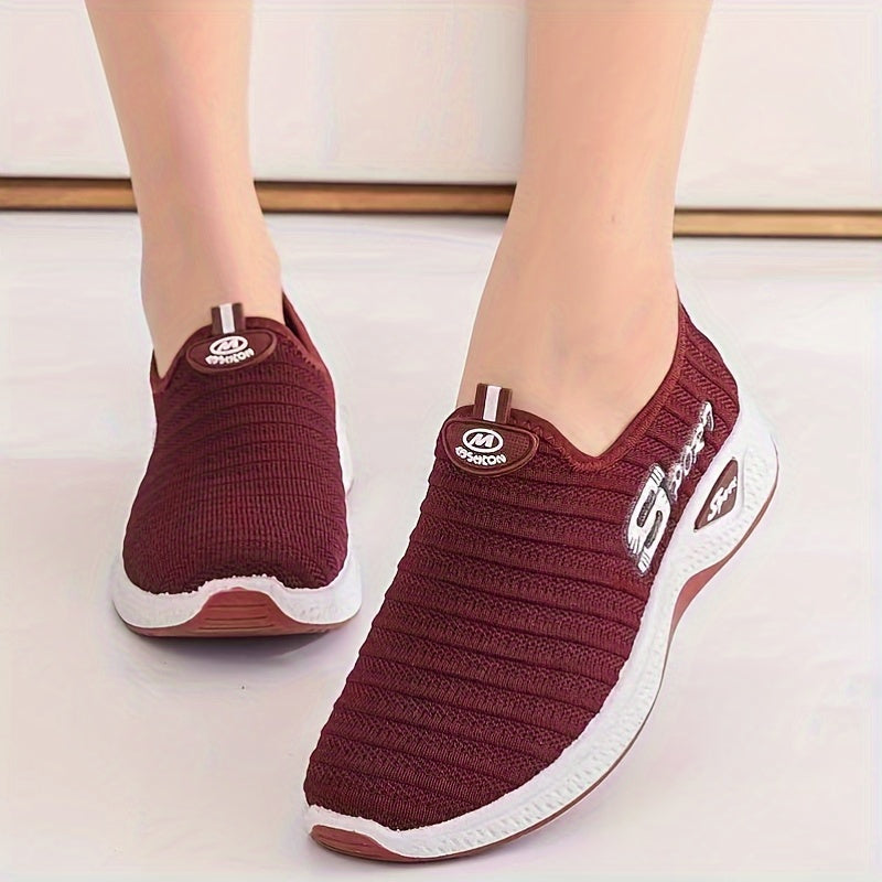 Women's Breathable Flying Woven Sneakers, Casual Slip On Outdoor Shoes, Lightweight Low Top Sport Shoes