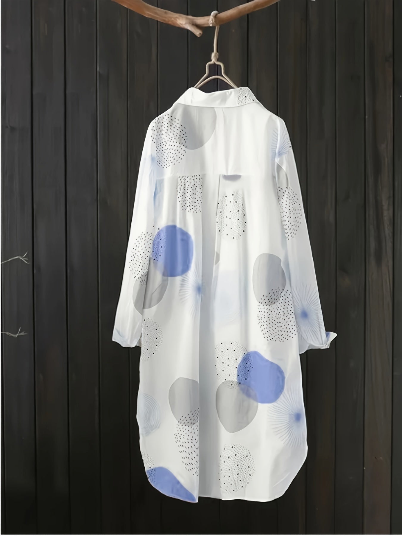 Graphic Print Button Front Shirt, Casual Long Sleeve Lapel Shirt, Women's Clothing