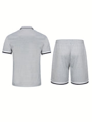 2pcs Mens Summer Fashion Short Sleeve Lapel Golf T-Shirt and Shorts Set - Breathable, Slight Stretch, Regular Fit, Solid Color, Drawstring Waist - Perfect for Tennis, Golf, Commercial Entertainment and Casual Occasions