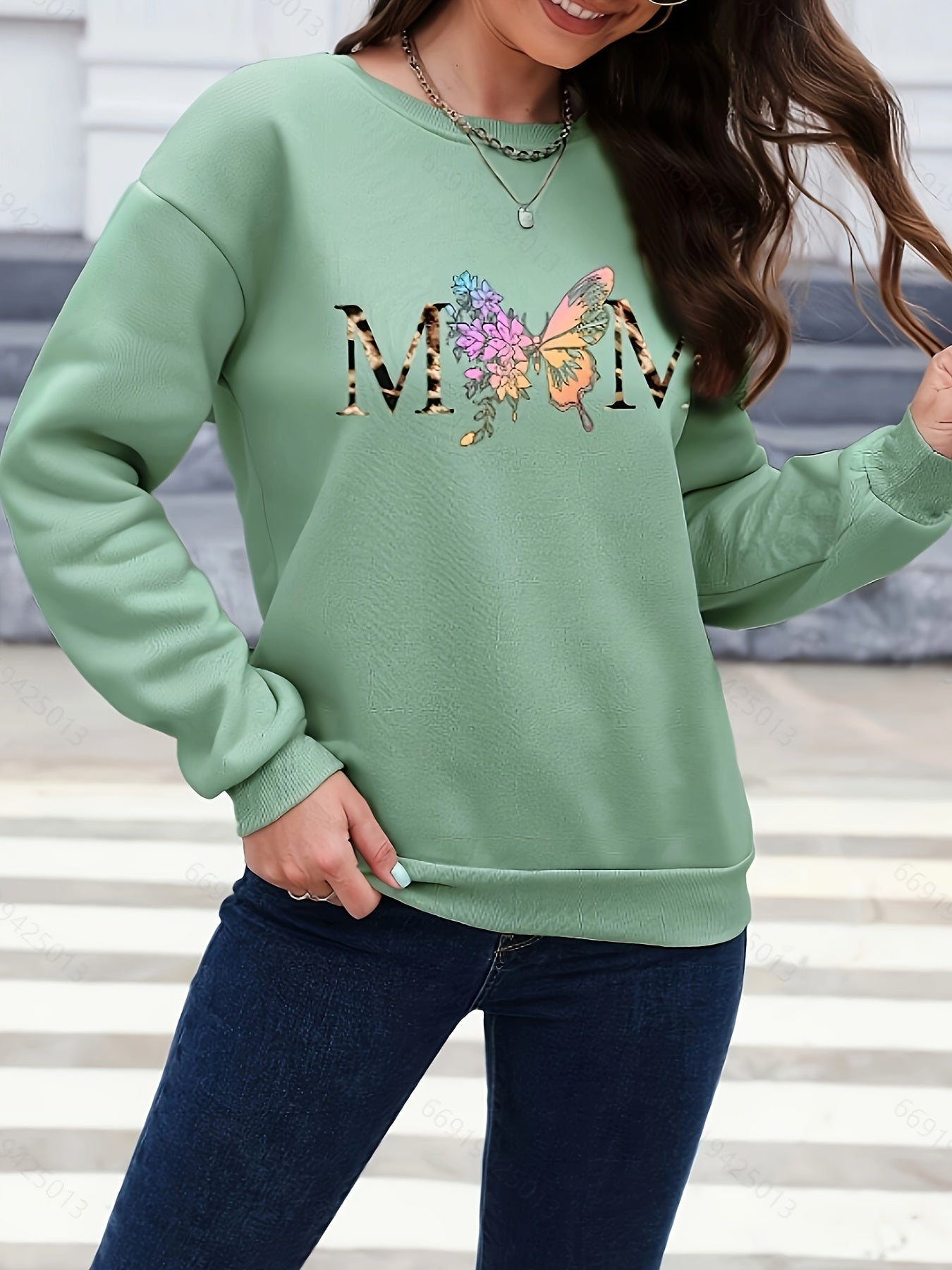 Butterfly typography Print Womens Pullover Sweatshirt - Fashionable Casual Style with Comfortable Long Sleeves & Classic Crew Neck - Premium Quality Everyday Wear - Trendy Womens Clothing