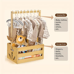 Newborn Baby Storage Crate with Hanging Rod: Perfect for Organizing Clothes, Diapers, and Toys - Suitable for 0-3 Year Olds