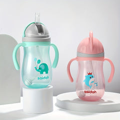 350ML Cartoon Style Outdoor Drinking Straw Bottle, Feeding Sippy Cup Training Portable Handle Water Training Bottle