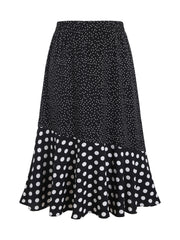 Plus Size Polka Dot Print Swing Skirt, Elegant High Waist Midi Skirt For Spring & Summer, Women's Plus Size Clothing