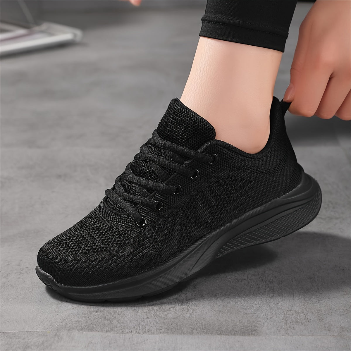 Women's Knitted Running Sneakers, Breathable Low Top Walking Sports Shoes, Casual Outdoor Gym Fitness Trainers