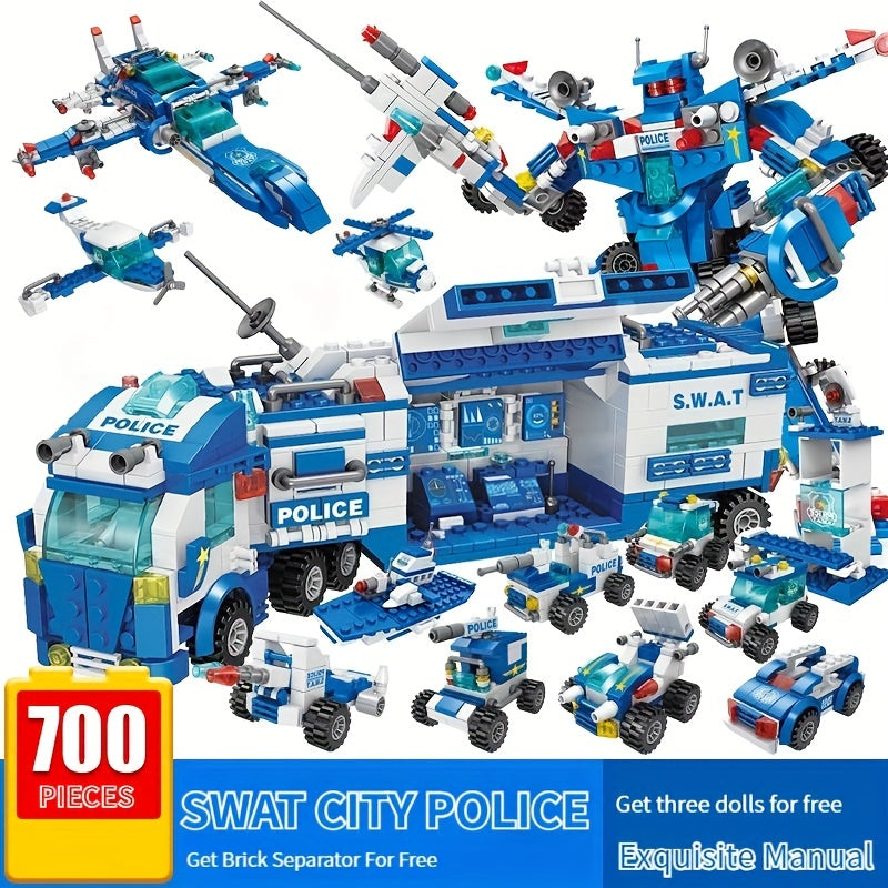 700pcs Department Car Building Blocks, City Patrol Police Toy, Vehicle Truck Action Figures Brick Toys For Children, Role-Play Toys For Boys, Halloween/Thanksgiving Day/Christmas Gift