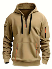 Mens Stylish Half-Zip Sports Hoodie - Sporty Athletic Style with Handy Pockets - Ultra-Comfortable Casual Pullover Sweatshirt