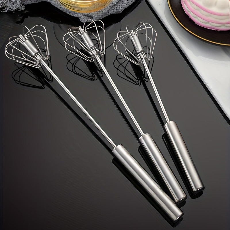 1pc, Semi Automatic Egg Whisk, Stainless Steel Hand Push Whisk, Egg Beater, Egg Blender, Stainless Steel Egg Whisk For Blending, Whisking, Beating, Stirring, Kitchen Gadgets, Kitchen Accessories, Home Kitchen Items