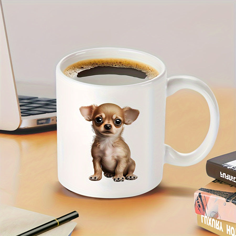 1pc 11oz Chihuahua Pattern Water Cup, Creative Ceramic Cup Souvenir, Coffee Mug For Mother Father, Valentine's Day Birthday Holiday Mother's Day Father's Day Gifts