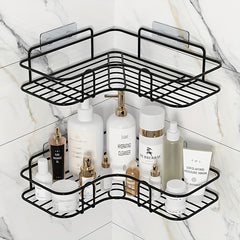 Iron Corner Bathroom Shelf, No-Drill Wall-Mounted Triangle Storage Organizer for Bathroom, Kitchen, Bedroom - Hanging Jewelry Organizer with Hollow Details