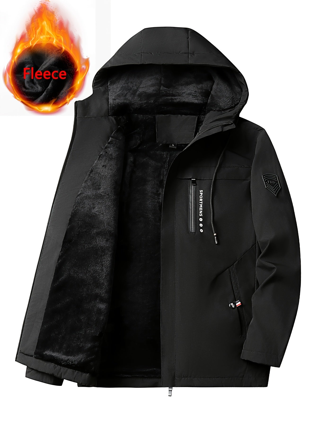 Men's Casual Fleece-Lined Hooded Jacket, Long Sleeve Zip Up Coat With Pockets, Autumn/Winter Wear