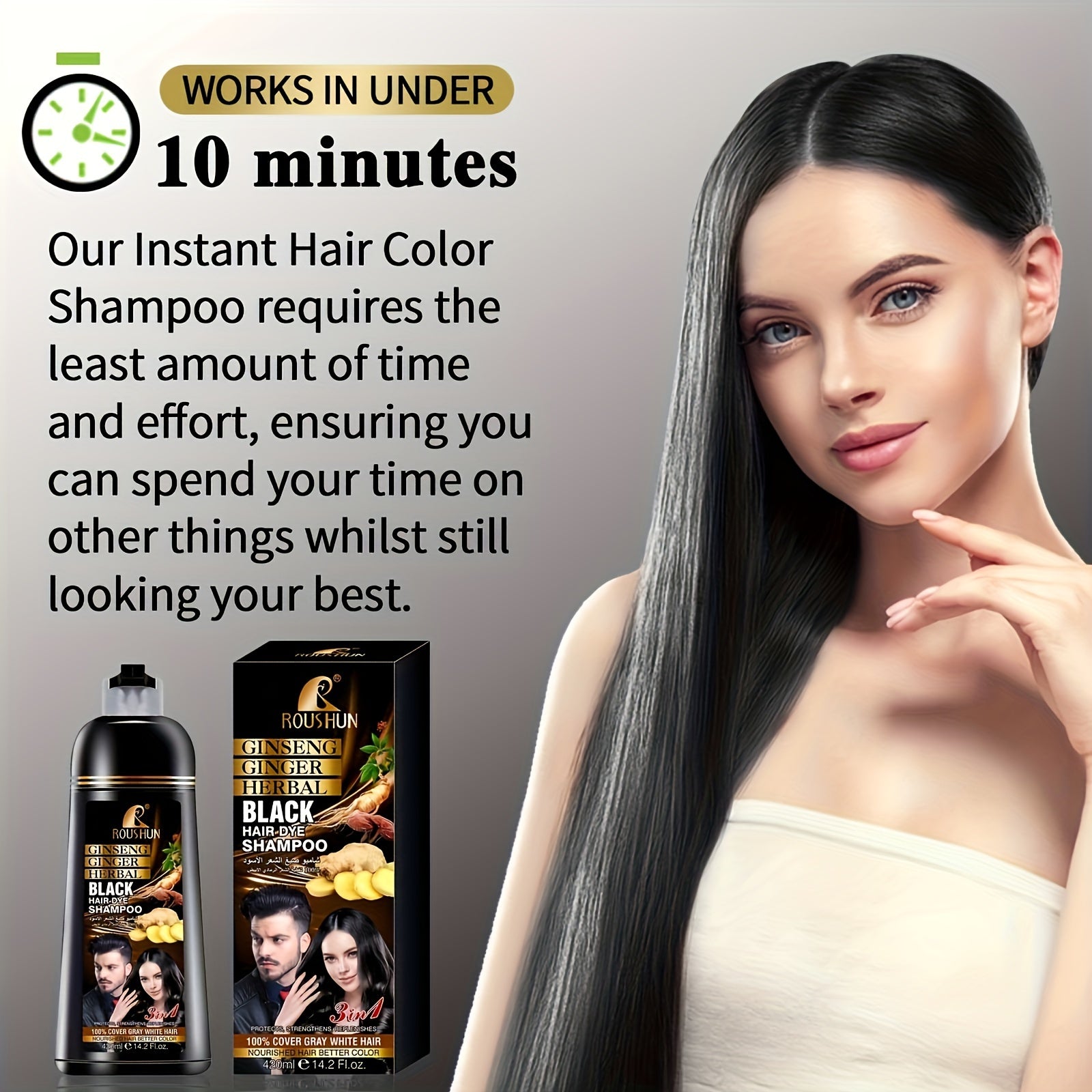 420ml Black Hair Color Shampoo For Gray Hair, Instant Hair Dye Shampoo, Hair Coloring In Minutes, Natural And Long Lasting Color Hair Dye Shampoo For Men And Women