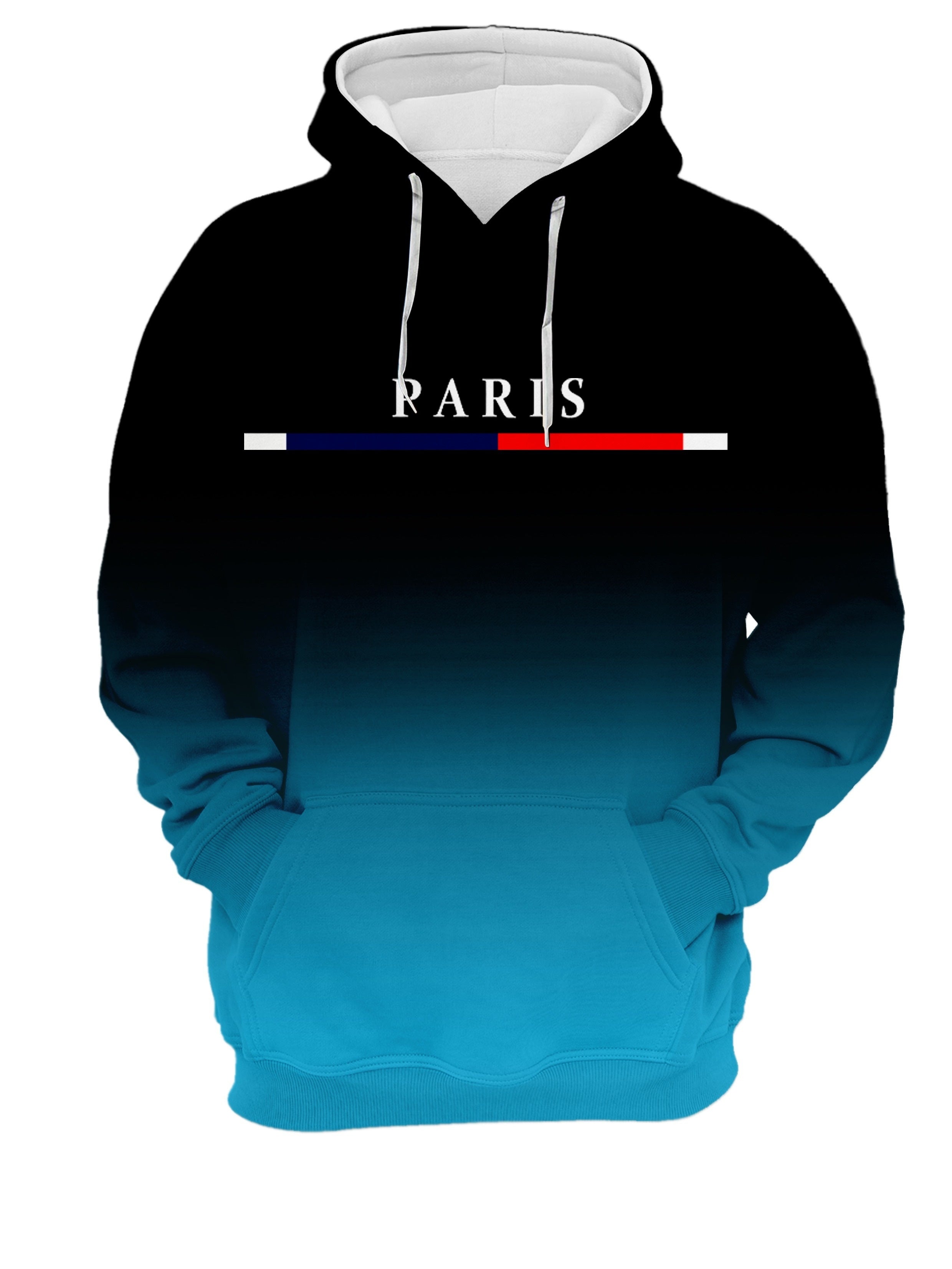 Men's Gradient Color Paris Graphic Print Hoodie With Kangaroo Pocket, Casual Long Sleeve Hooded Sweatshirt For Outdoor