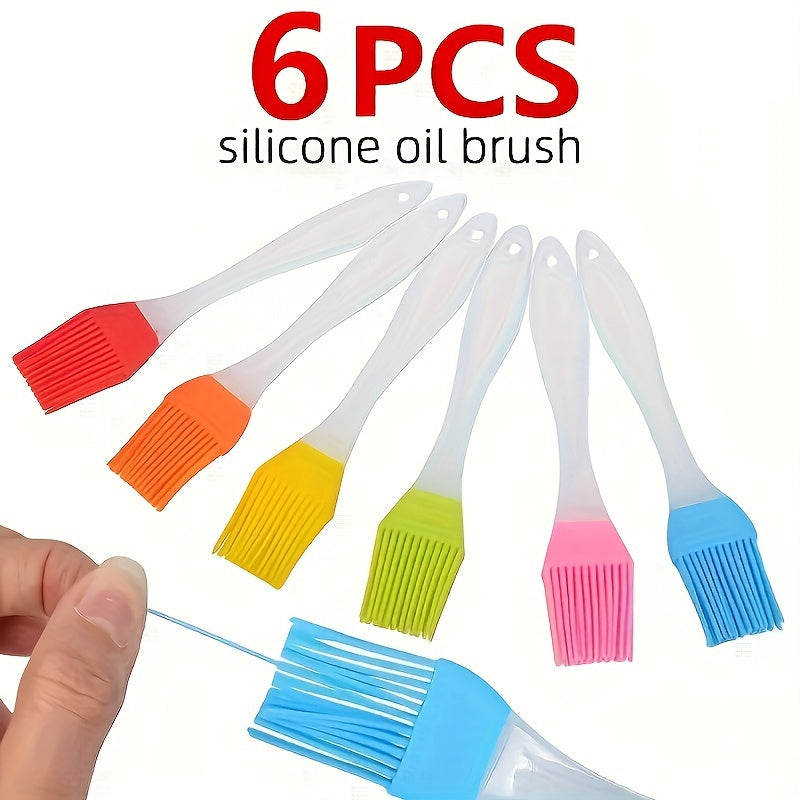 6pcs/set, Thickened Silicone Brush Baking Brush, Outdoor Barbecue BBQ Sauce Brush, Oil Brush, Barbecue Brush, Kitchen Supplies, Kitchen Accessories, BBQ Accessories