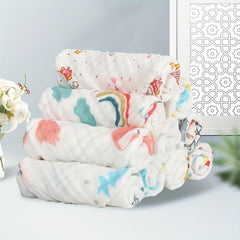 5pcs Children's Six-layer Cotton Printed Square Towels Face Towels