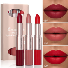 Long-Lasting 3-Color Lipstick & Lip Gloss Set - Double Headed Design for Natural, Lustrous Texture - Perfect Valentine's Day Gift for Women Valentine's Day Gifts