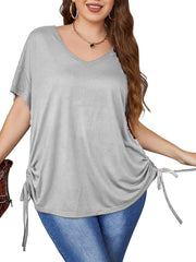 Plus Size Womens Tops with Drawstring Detail - Ultra-Comfortable High Stretch Casual Style - Flattering Half Sleeves for Curvy Figures