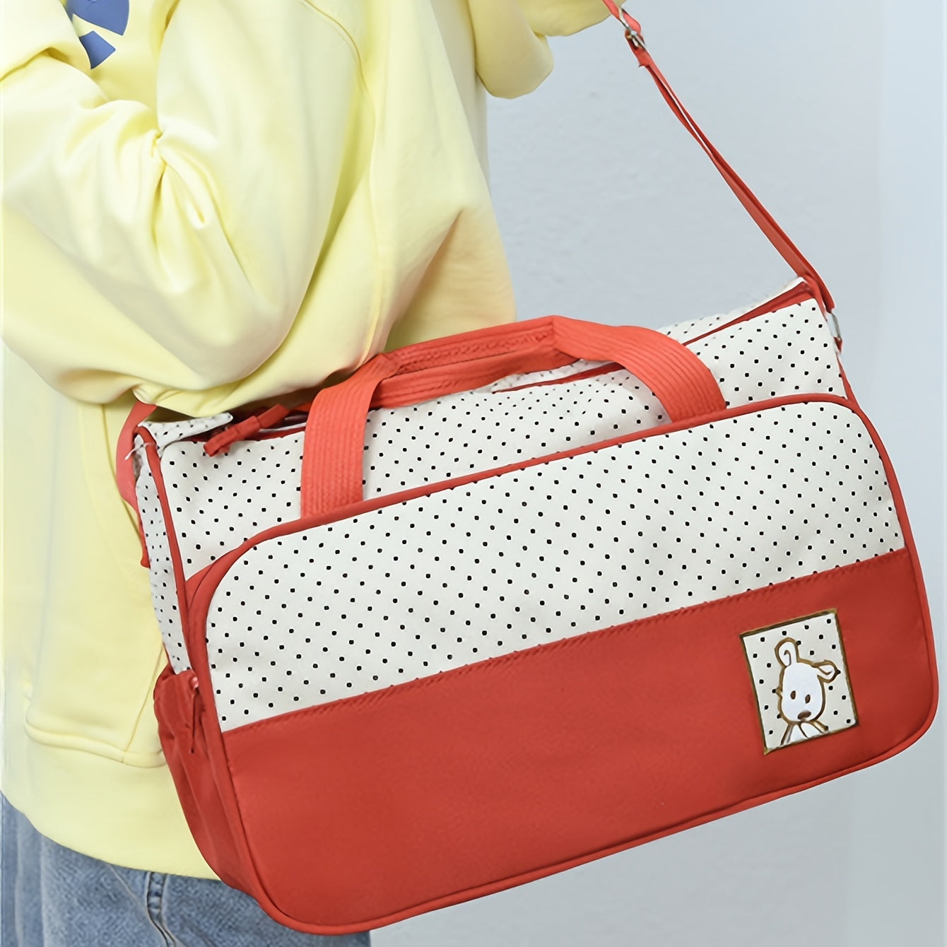 5pcs/set Trendy Polka Dot Mommy Bag Set - Stylish & Spacious Crossbody Diaper Bag with Versatile Shoulder Bags - On-the-Go Convenience for Fashion-Forward Moms