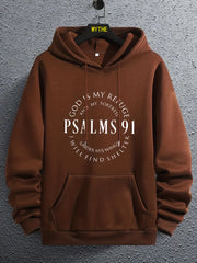 Mens PSALMS 91 Graphic Hoodie - Loose & Cozy with Kangaroo Pocket - Trendy Drawstring Pullover for Autumn Winter - Durable & Stylish Warmth