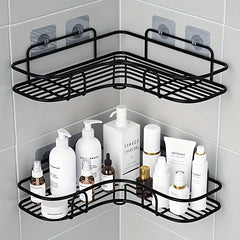 Iron Corner Bathroom Shelf, No-Drill Wall-Mounted Triangle Storage Organizer for Bathroom, Kitchen, Bedroom - Hanging Jewelry Organizer with Hollow Details