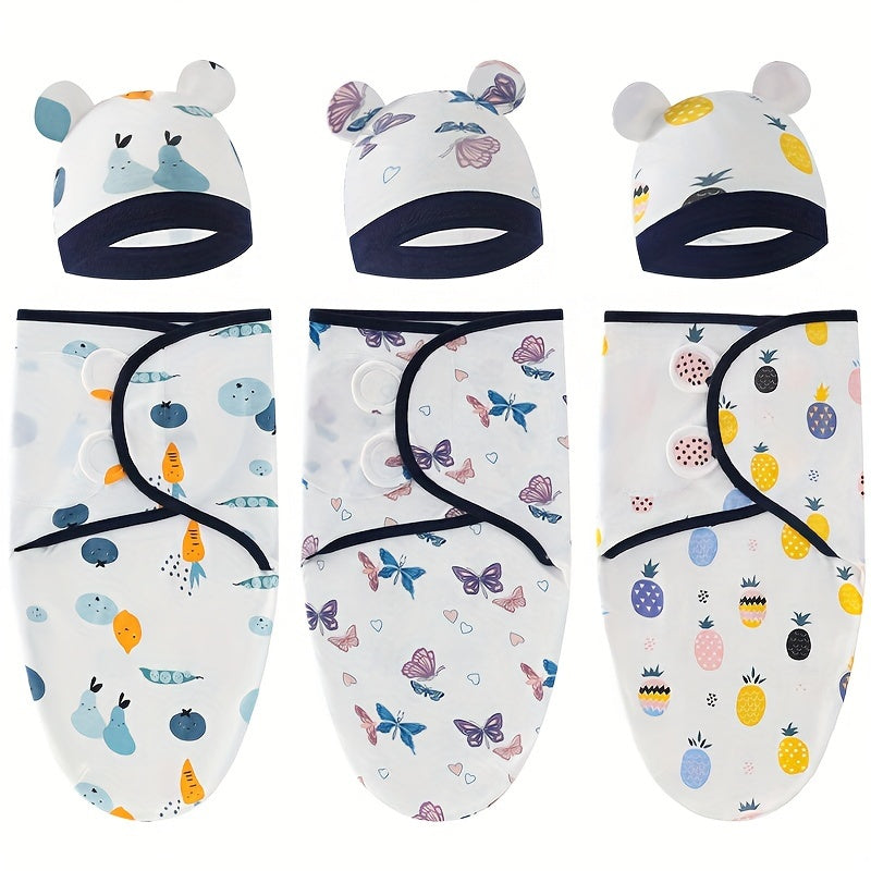 Newborn Swaddle Set: 0-6 Months Adjustable Swaddle Blanket for Boys And Girls, Hand Wash Only, Floral Pattern, Suitable for 0-3 Years, Cotton Material, Muratomedo Brand