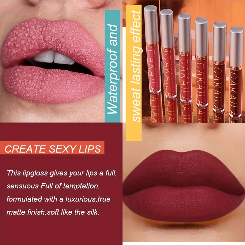 6Pcs Matte Liquid Lipstick Set Lip Stain Makeup, 24 Hour Long Lasting Waterproof Dark Red Matte Matt Lipsticks Lip Gloss Sets For Women Valentine's Day Gifts For Music Festival