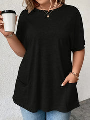 Plus Size ComfortFit T-Shirt with Handy Pockets - Solid Crew Neck Design - Effortless Casual Style for Curvy Women