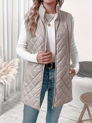 Zipper Front Cotton Padding Vest, Versatile Sleeveless Dual Pocket Outwear Coat For Winter & Fall, Women's Clothing