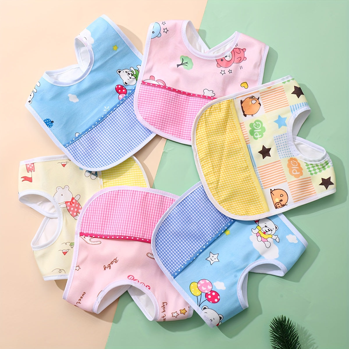 Random 3pcs Velvet Waterproof Bibs, Cartoon Bibs For Feeding And Drooling