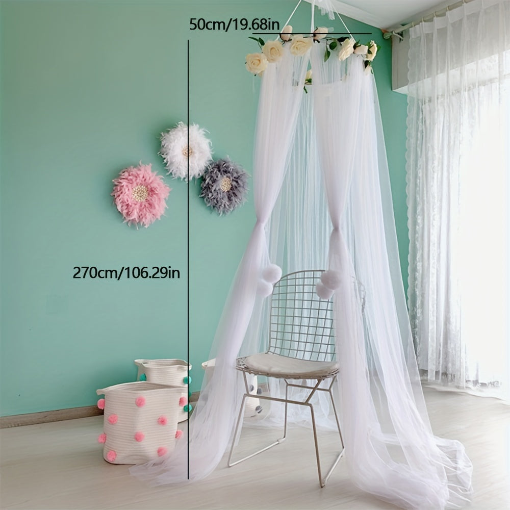 New Children's Tent, Rose Garland Mesh Baby Mosquito Net Dome Hanging Decoration Bed Tent Bed Mantle, Anti-mosquito Windproof Children's Room Decorations