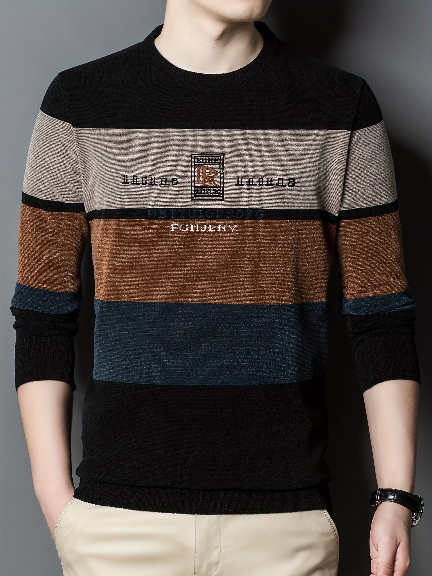 Ultra-Comfortable Mens Color Block Sweater - Soft Knit, High Stretch Pullover - Versatile Casual Style for Fall Winter