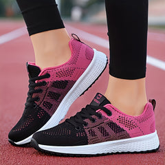 Womens Chic Striped Knit Sneakers - Lightweight & Breathable, Low Top Design - Comfortable Casual Shoes for Everyday Fashion - Perfect Footwear for Stylish Women