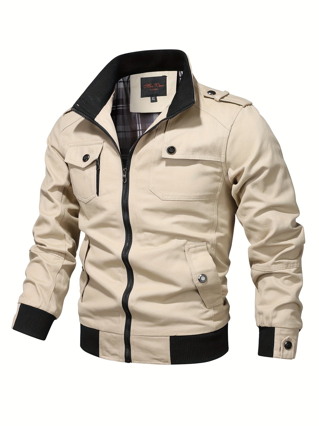 Trendy Mens Cotton Bomber Jacket - Stand Collar, Secure Pockets, Ideal for Autumn & Winter