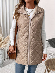 Zipper Front Cotton Padding Vest, Versatile Sleeveless Dual Pocket Outwear Coat For Winter & Fall, Women's Clothing