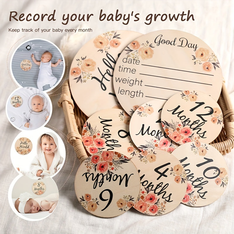 Wooden Flower Newborn Month Milestone Cards, Premiun Forged Woodplywood, Keep Track Of Your Baby Every Month