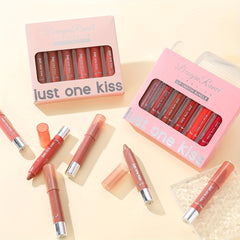 6pcs/set Glossy Lipstick Easy To Color Lipstick Pigmented Moisturizing Rotating Lip Gloss Lipstick Pen Nude Brown Red Pinkly Lipstick Lip Liner For Women's Daily Makeup