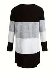 Chic Color Block Womens Cardigan - Long Sleeve Lightweight Knit for Spring & Fall - Fashionable Layering Piece