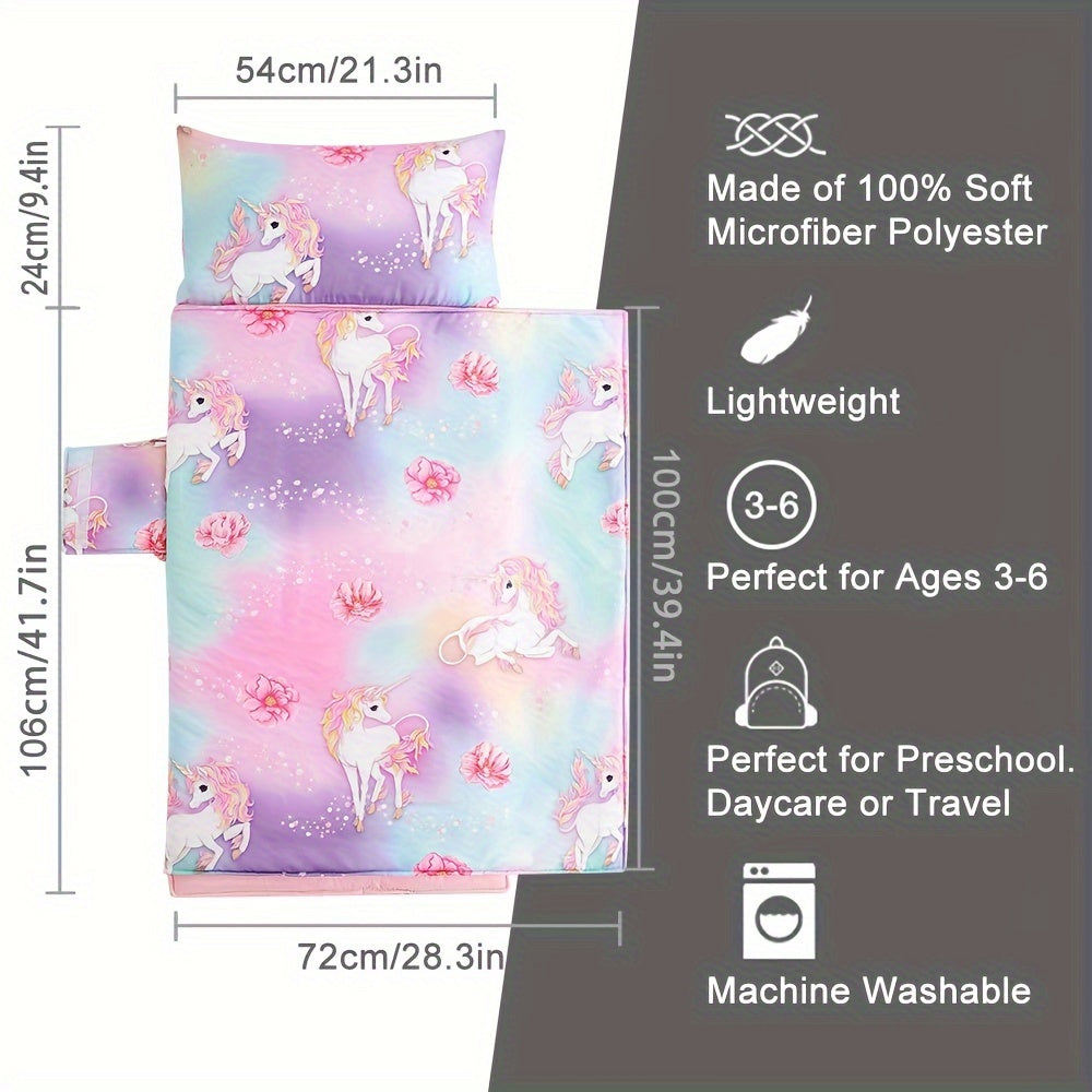 Comfortable Kids Sleeping Mat with Removable Pillow - Perfect for Preschool Daycare & Travel - Soft Microfiber - 3-6 Years