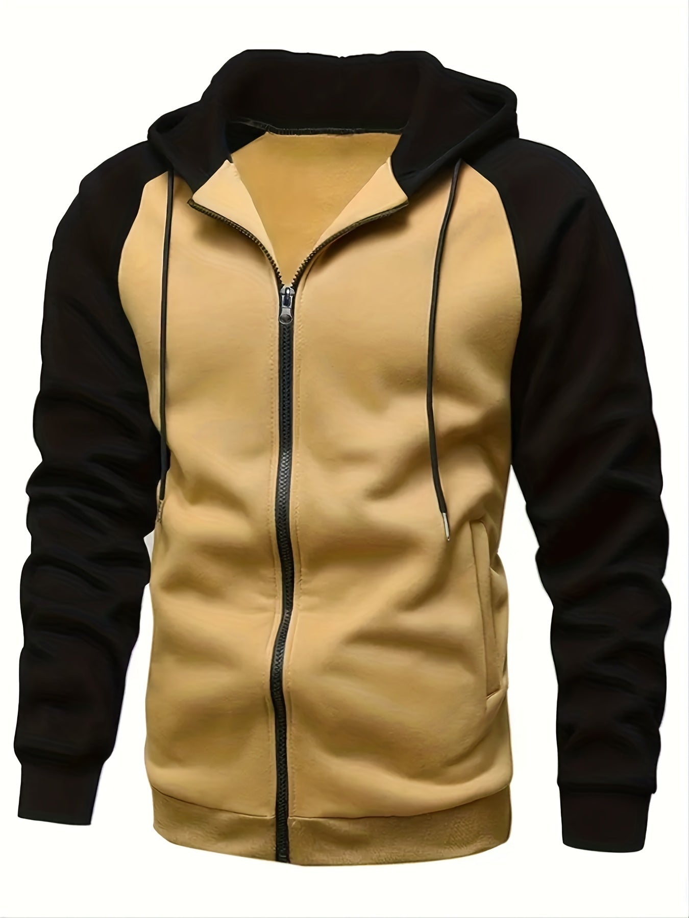 Men's Casual Hooded Jacket - Full Zip, Solid Color, Long Sleeve Polyester Coat for Autumn & Winter Warmth