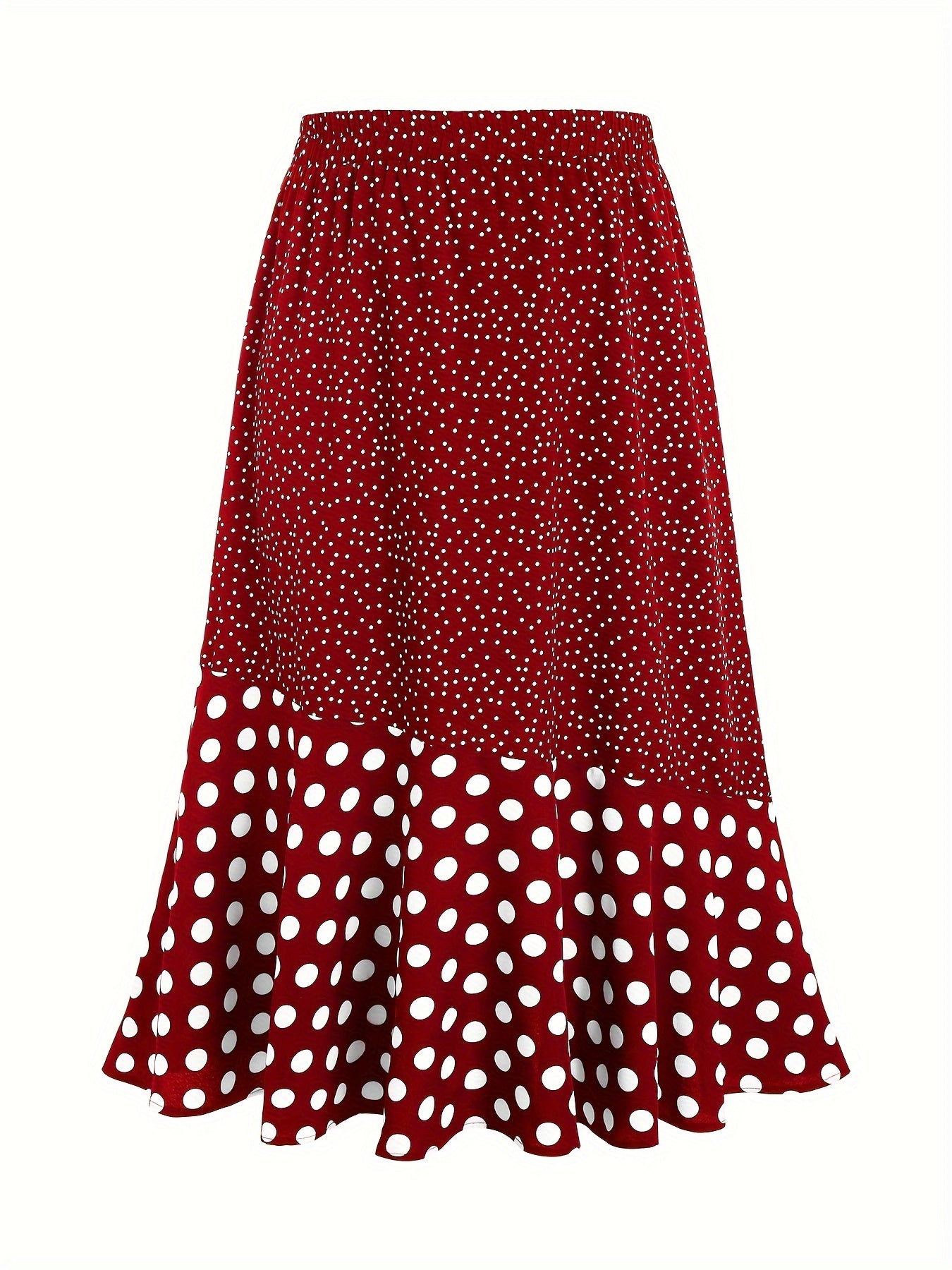 Plus Size Polka Dot Print Swing Skirt, Elegant High Waist Midi Skirt For Spring & Summer, Women's Plus Size Clothing