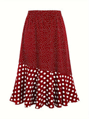 Plus Size Polka Dot Print Swing Skirt, Elegant High Waist Midi Skirt For Spring & Summer, Women's Plus Size Clothing