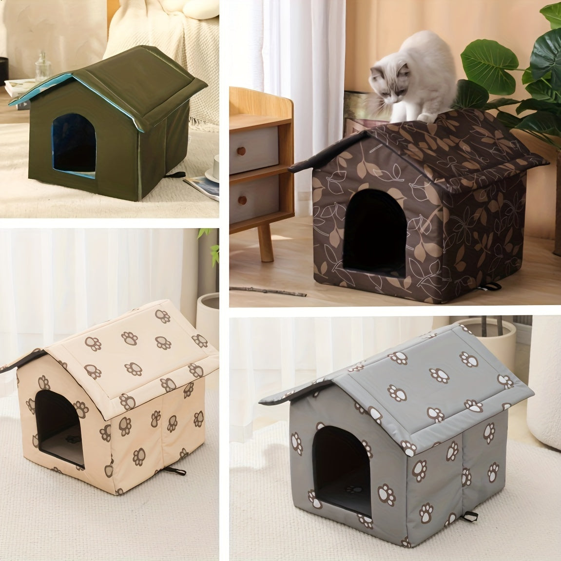 Weatherproof Outdoor Pet House - Cozy Cat Cage & Dog Kennel - Insulated Winter Shelter with Removable Mat & Double Doors - Perfect Villa Cage for Feral Cats and Small Dogs