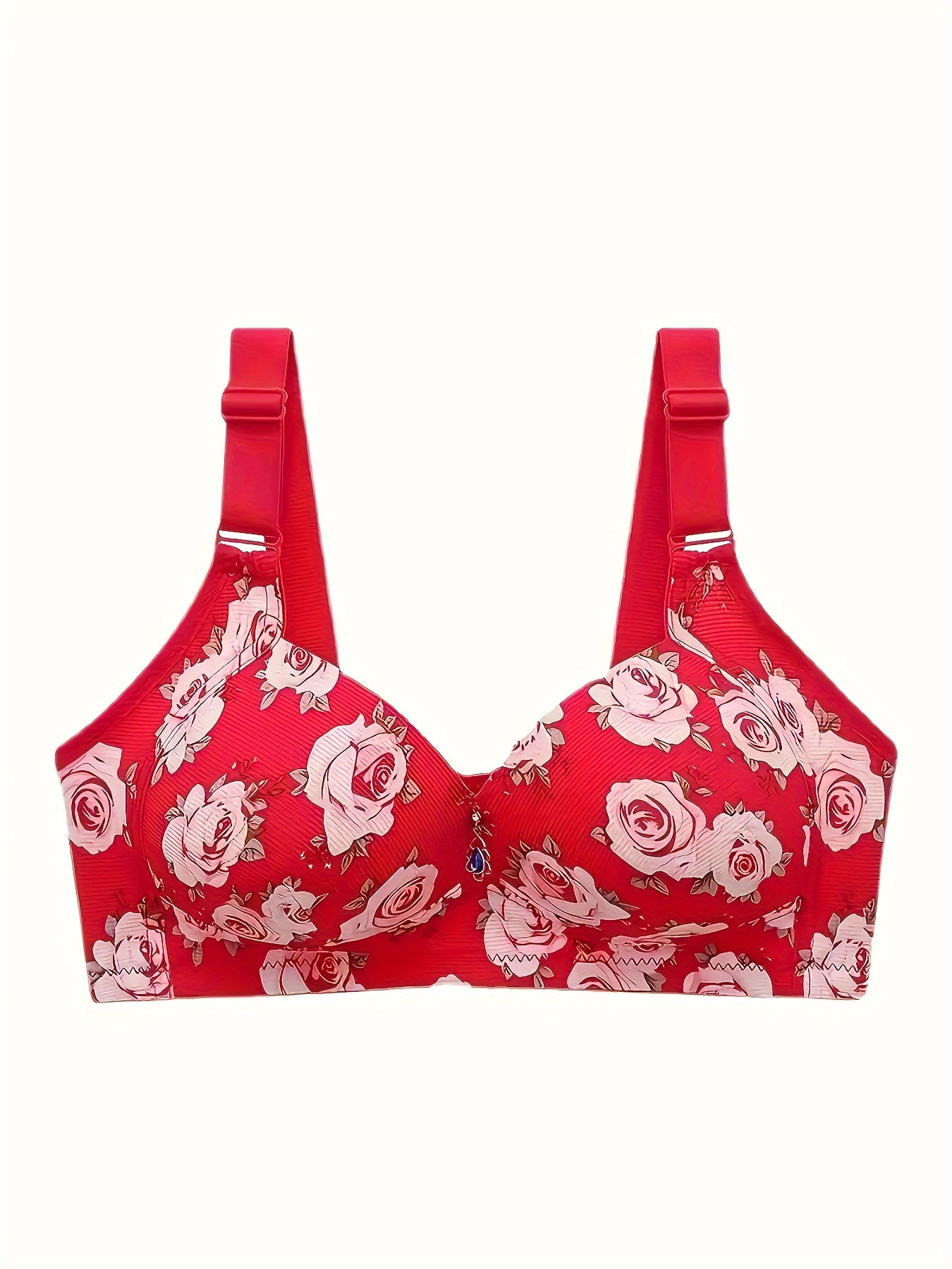 2pcs Plus Size Floral Print Wireless Bra, Elegant & Comfy Anti Sagging Push Up Breathable Bras, Women's Lingerie & Underwear