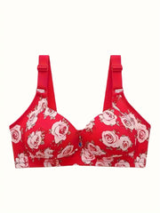 2pcs Plus Size Floral Print Wireless Bra, Elegant & Comfy Anti Sagging Push Up Breathable Bras, Women's Lingerie & Underwear