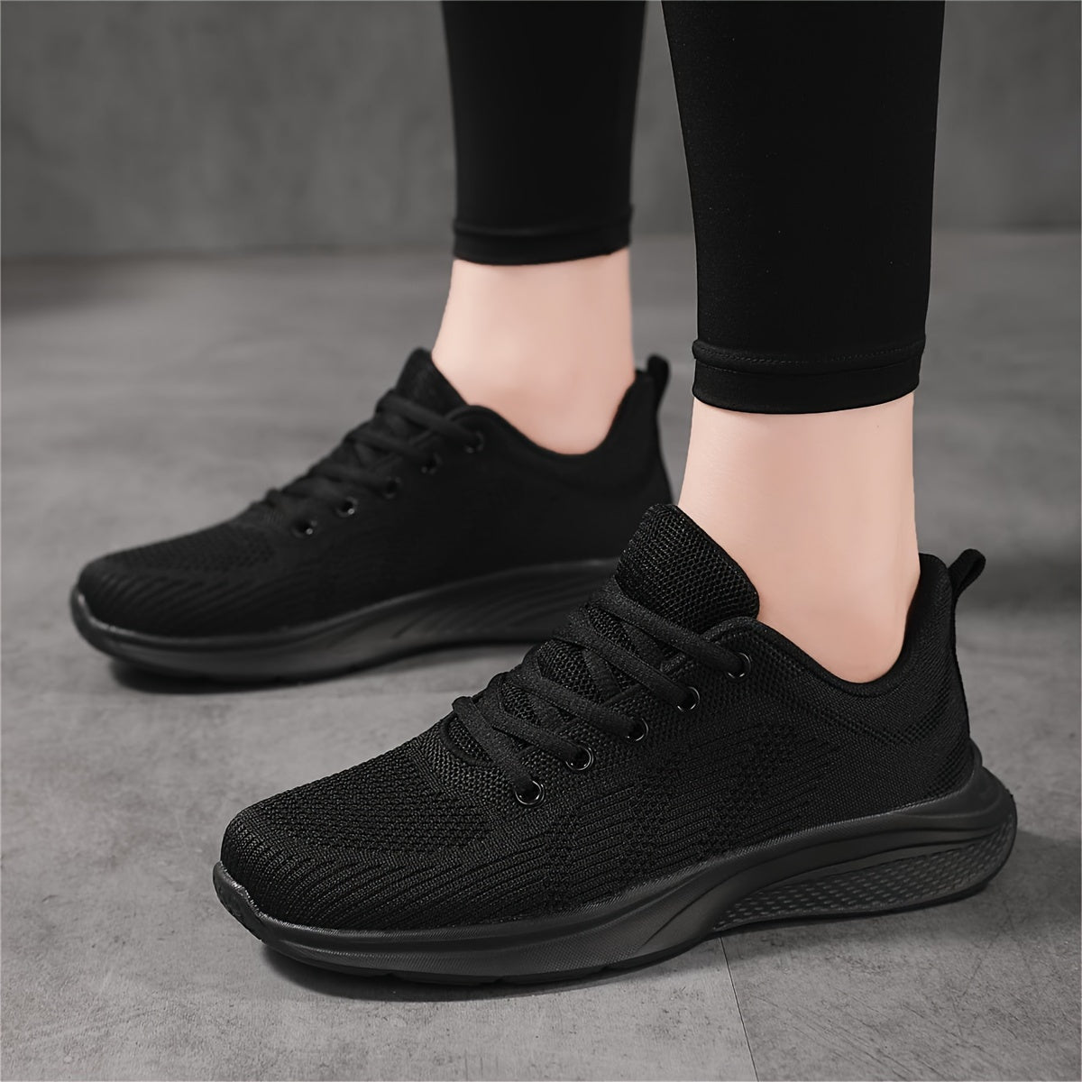 Women's Knitted Running Sneakers, Breathable Low Top Walking Sports Shoes, Casual Outdoor Gym Fitness Trainers